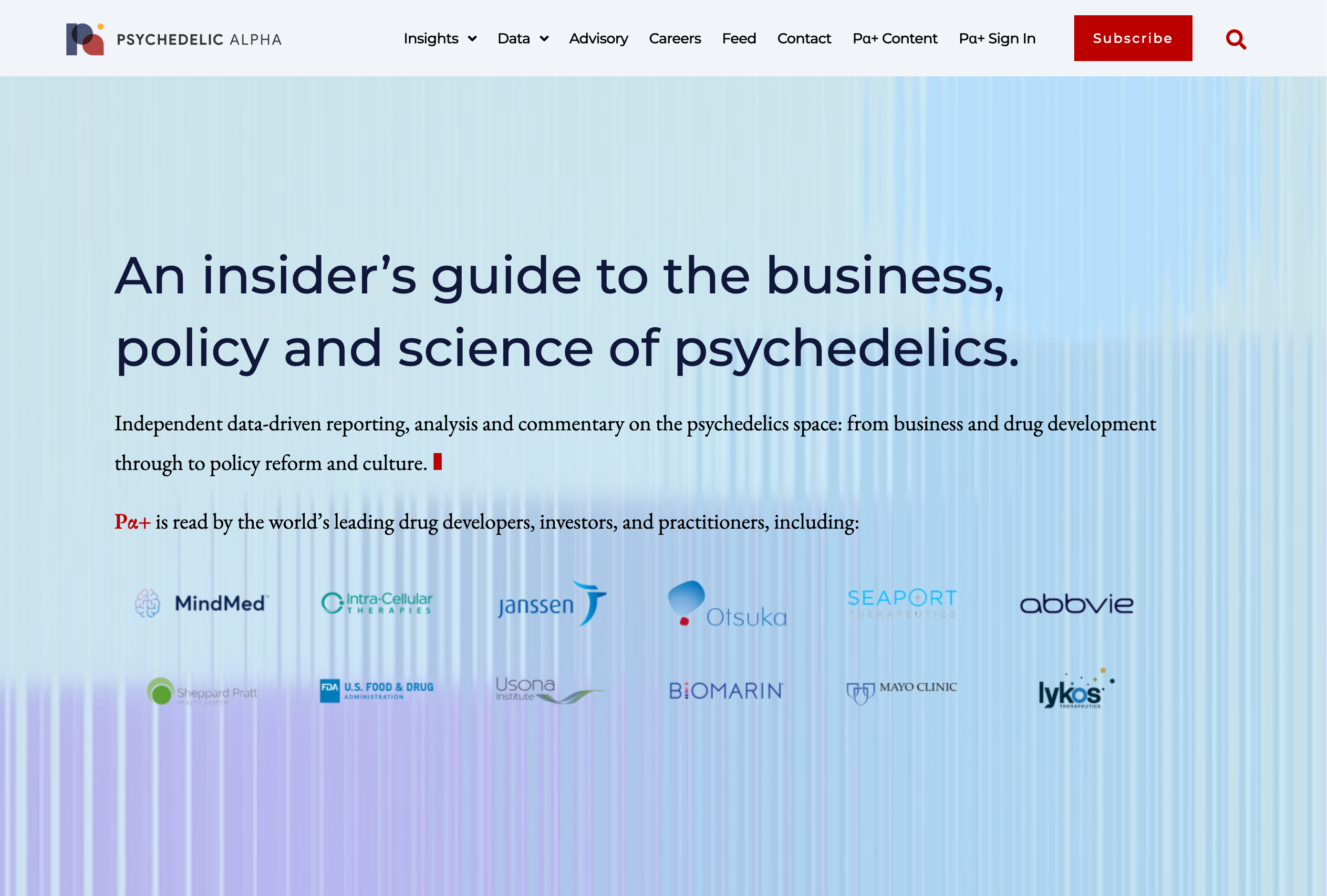 Psychedelic Alpha’s animated logo cloud on their subscribe page